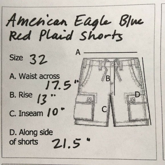 American Eagle Mens Shorts - size 32 AE Plaid Blue Red Classic Length - Picture 9 of 9